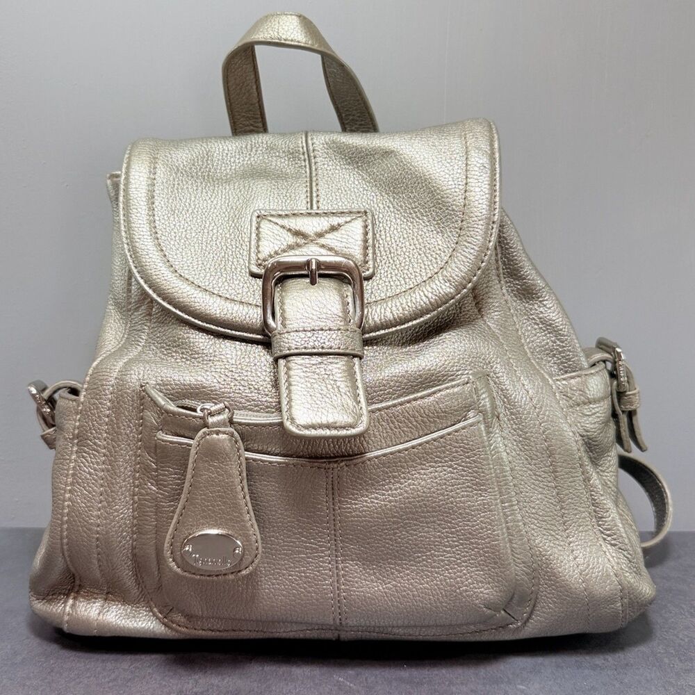 Tignanello Metallic Gold Pebbled Leather Backpack | Multi Pocket NWOT